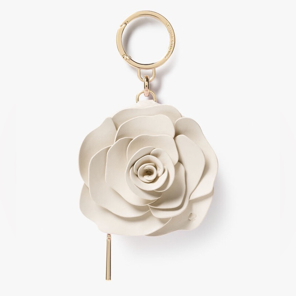♠️Kate Spade New York White Rose Flora 3D Key Ring Charm Coin Purse NEW NWT